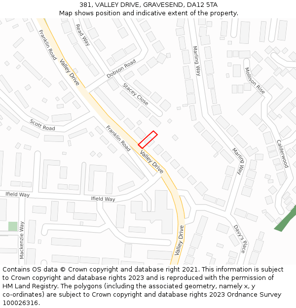 381, VALLEY DRIVE, GRAVESEND, DA12 5TA: Location map and indicative extent of plot