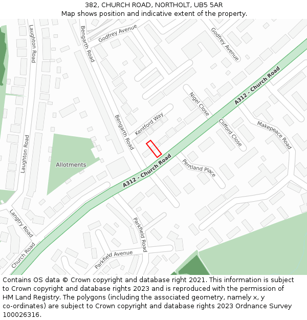 382, CHURCH ROAD, NORTHOLT, UB5 5AR: Location map and indicative extent of plot