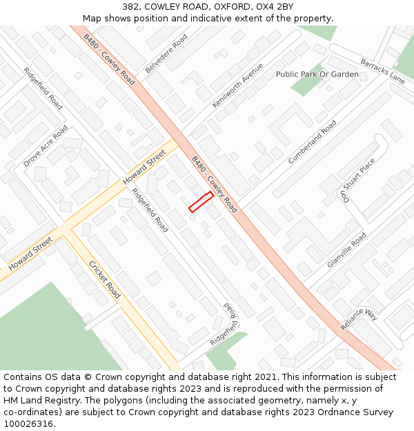 382, COWLEY ROAD, OXFORD, OX4 2BY: Location map and indicative extent of plot