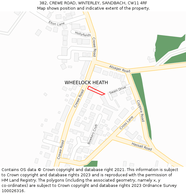 382, CREWE ROAD, WINTERLEY, SANDBACH, CW11 4RF: Location map and indicative extent of plot