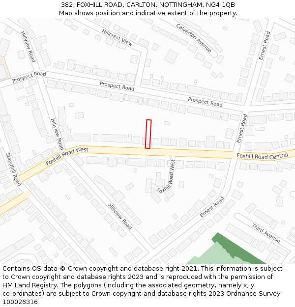 382, FOXHILL ROAD, CARLTON, NOTTINGHAM, NG4 1QB: Location map and indicative extent of plot