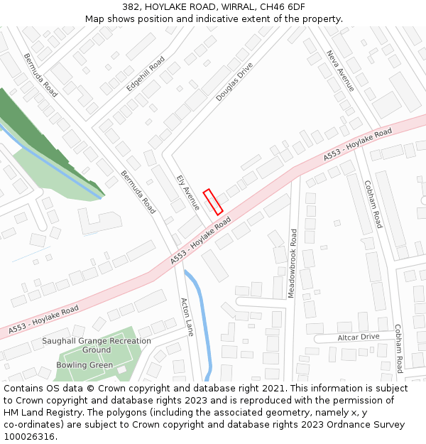 382, HOYLAKE ROAD, WIRRAL, CH46 6DF: Location map and indicative extent of plot