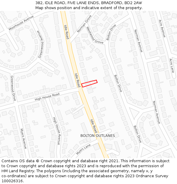 382, IDLE ROAD, FIVE LANE ENDS, BRADFORD, BD2 2AW: Location map and indicative extent of plot