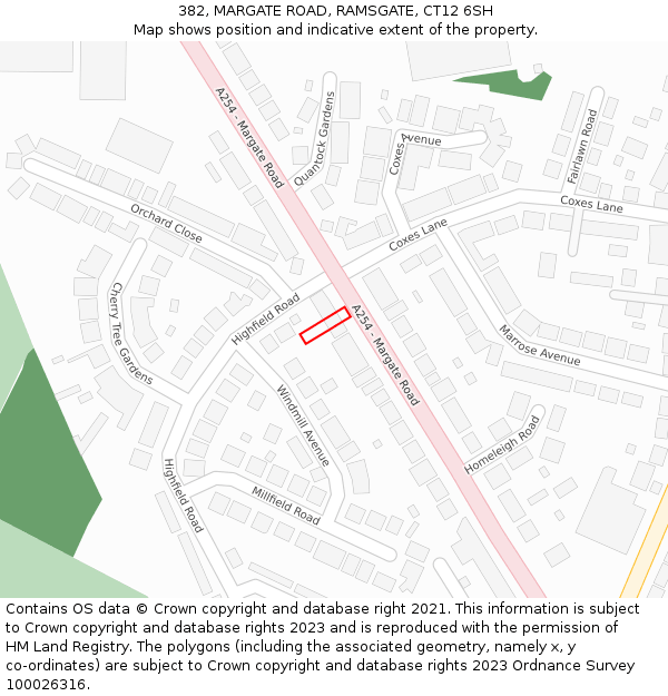 382, MARGATE ROAD, RAMSGATE, CT12 6SH: Location map and indicative extent of plot