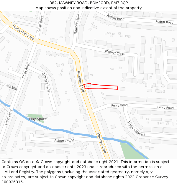 382, MAWNEY ROAD, ROMFORD, RM7 8QP: Location map and indicative extent of plot