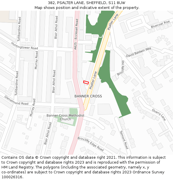 382, PSALTER LANE, SHEFFIELD, S11 8UW: Location map and indicative extent of plot