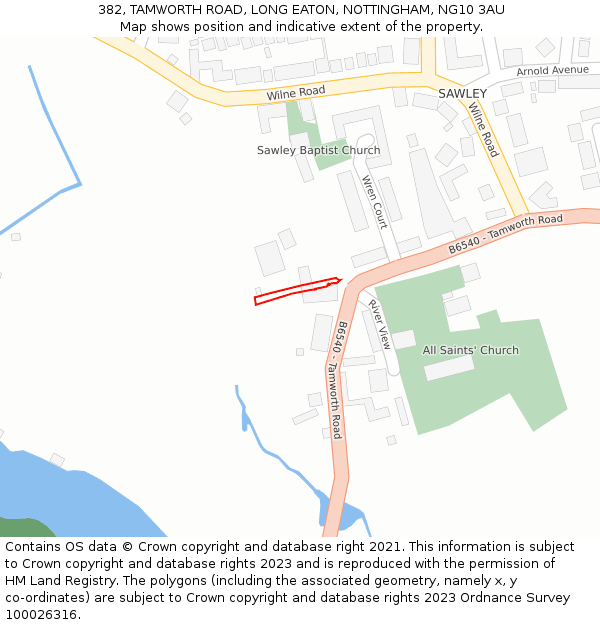 382, TAMWORTH ROAD, LONG EATON, NOTTINGHAM, NG10 3AU: Location map and indicative extent of plot