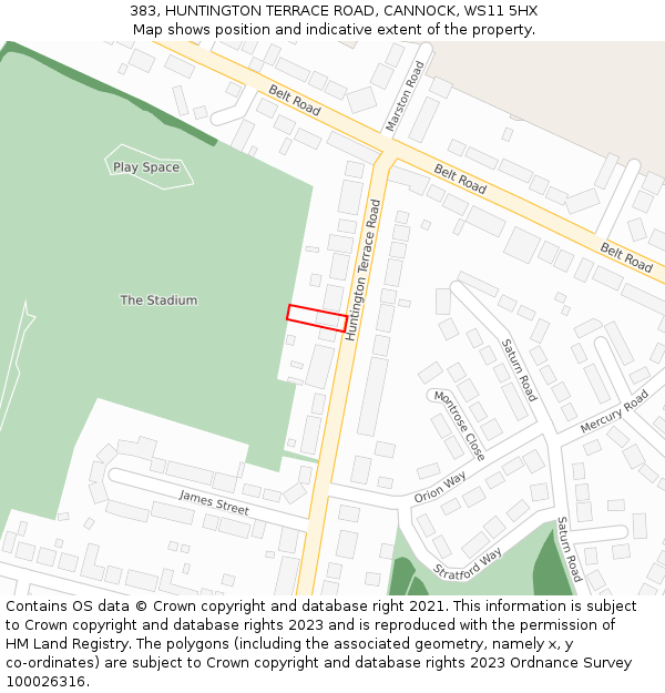 383, HUNTINGTON TERRACE ROAD, CANNOCK, WS11 5HX: Location map and indicative extent of plot