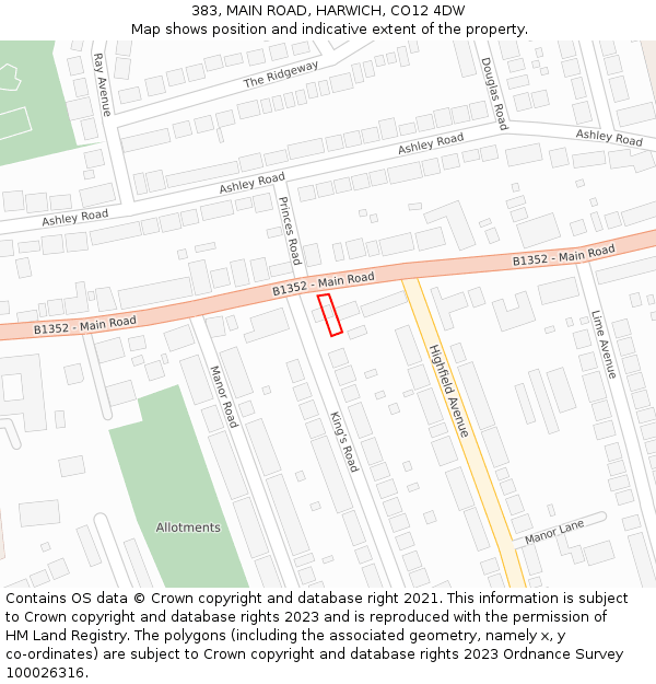 383, MAIN ROAD, HARWICH, CO12 4DW: Location map and indicative extent of plot