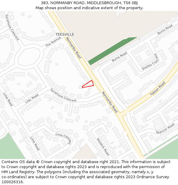 383, NORMANBY ROAD, MIDDLESBROUGH, TS6 0BJ: Location map and indicative extent of plot