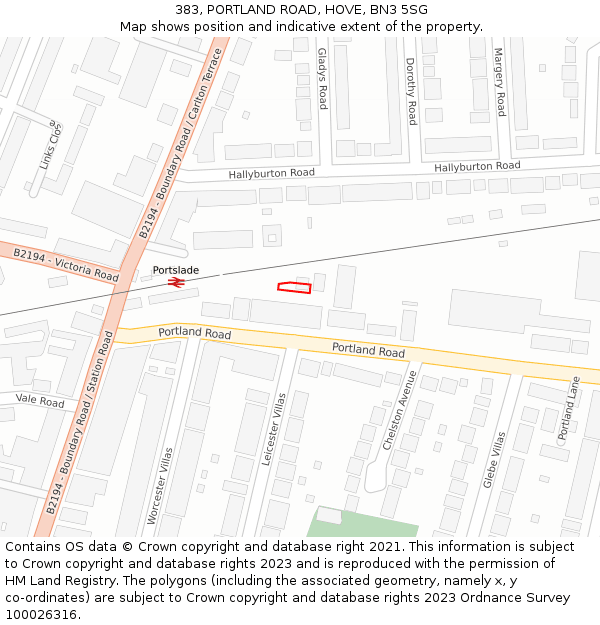 383, PORTLAND ROAD, HOVE, BN3 5SG: Location map and indicative extent of plot