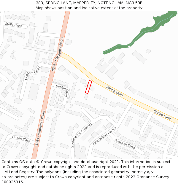 383, SPRING LANE, MAPPERLEY, NOTTINGHAM, NG3 5RR: Location map and indicative extent of plot