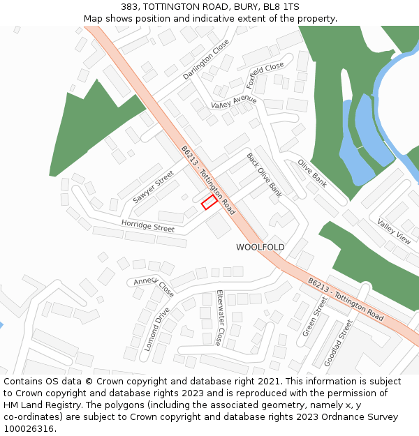 383, TOTTINGTON ROAD, BURY, BL8 1TS: Location map and indicative extent of plot