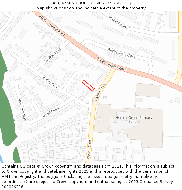 383, WYKEN CROFT, COVENTRY, CV2 1HQ: Location map and indicative extent of plot