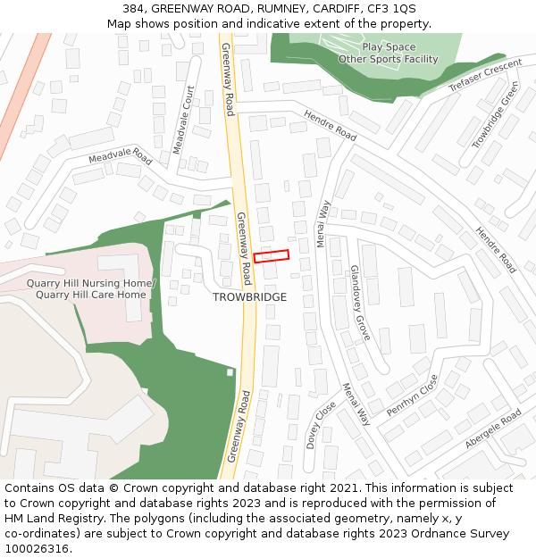 384, GREENWAY ROAD, RUMNEY, CARDIFF, CF3 1QS: Location map and indicative extent of plot