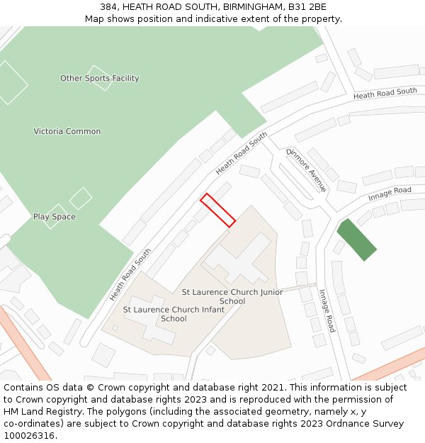 384, HEATH ROAD SOUTH, BIRMINGHAM, B31 2BE: Location map and indicative extent of plot