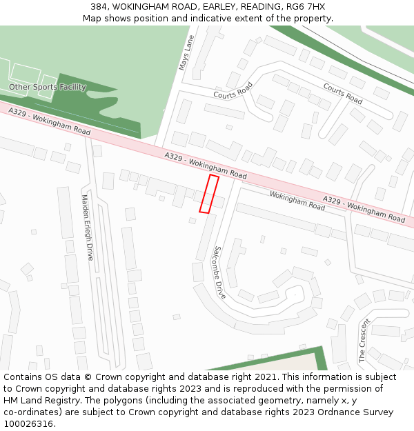 384, WOKINGHAM ROAD, EARLEY, READING, RG6 7HX: Location map and indicative extent of plot