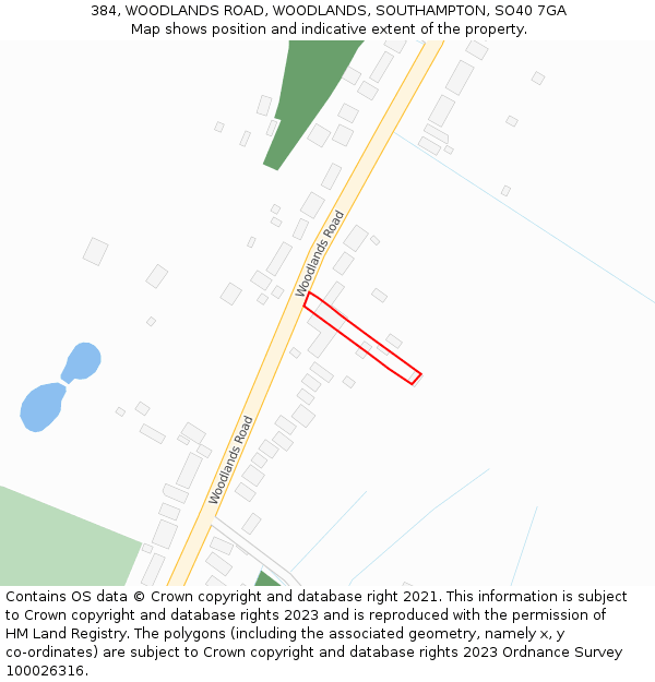 384, WOODLANDS ROAD, WOODLANDS, SOUTHAMPTON, SO40 7GA: Location map and indicative extent of plot