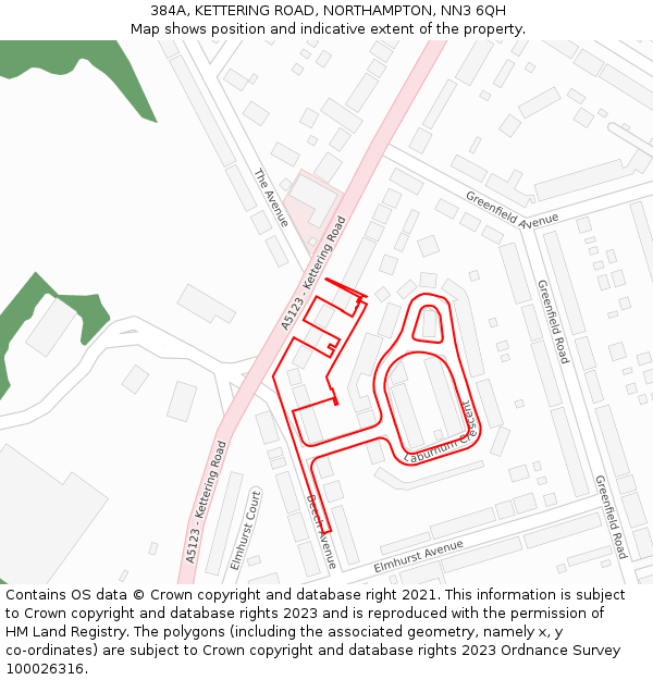 384A, KETTERING ROAD, NORTHAMPTON, NN3 6QH: Location map and indicative extent of plot