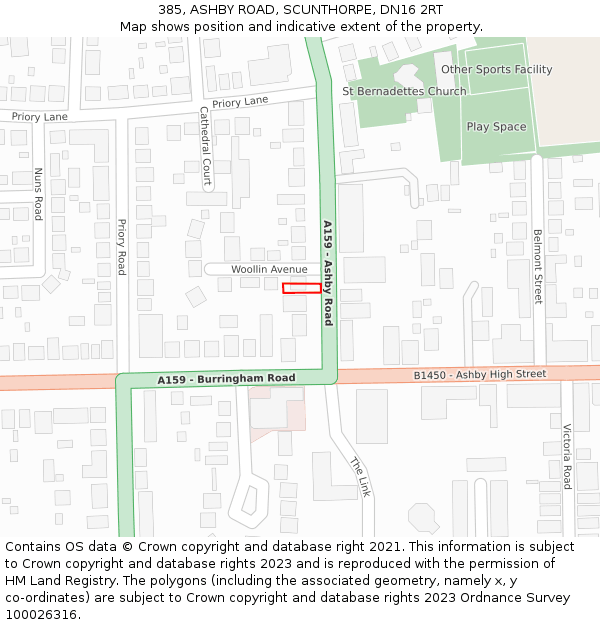 385, ASHBY ROAD, SCUNTHORPE, DN16 2RT: Location map and indicative extent of plot