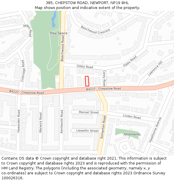 385, CHEPSTOW ROAD, NEWPORT, NP19 8HL: Location map and indicative extent of plot