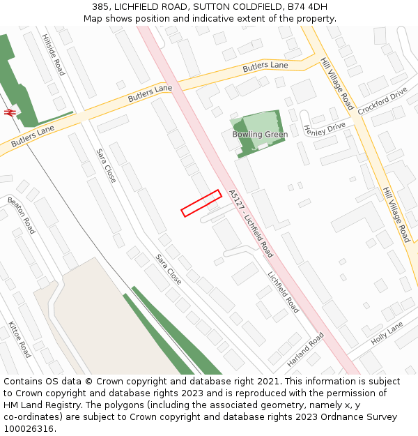 385, LICHFIELD ROAD, SUTTON COLDFIELD, B74 4DH: Location map and indicative extent of plot