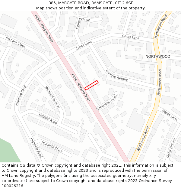 385, MARGATE ROAD, RAMSGATE, CT12 6SE: Location map and indicative extent of plot