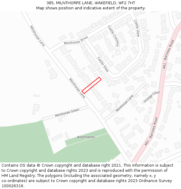 385, MILNTHORPE LANE, WAKEFIELD, WF2 7HT: Location map and indicative extent of plot