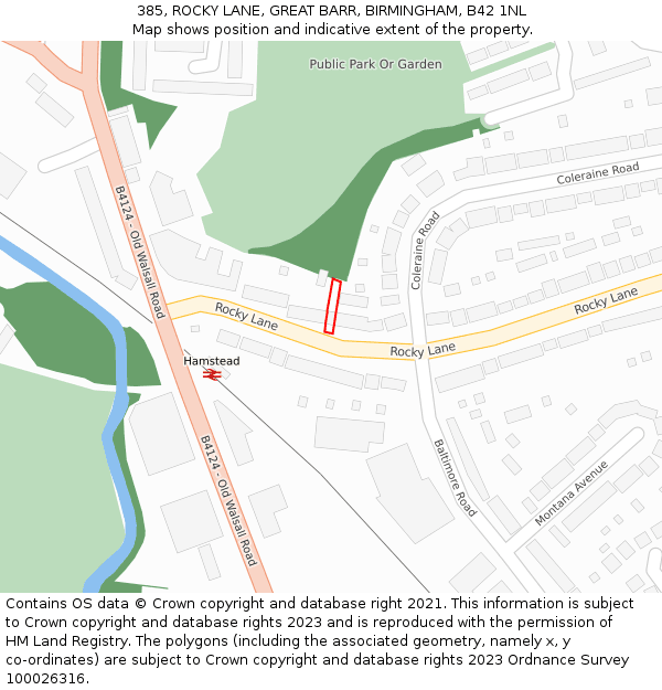 385, ROCKY LANE, GREAT BARR, BIRMINGHAM, B42 1NL: Location map and indicative extent of plot