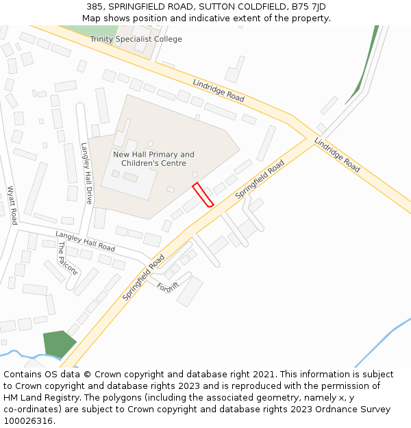 385, SPRINGFIELD ROAD, SUTTON COLDFIELD, B75 7JD: Location map and indicative extent of plot