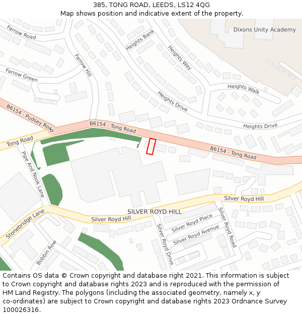 385, TONG ROAD, LEEDS, LS12 4QG: Location map and indicative extent of plot