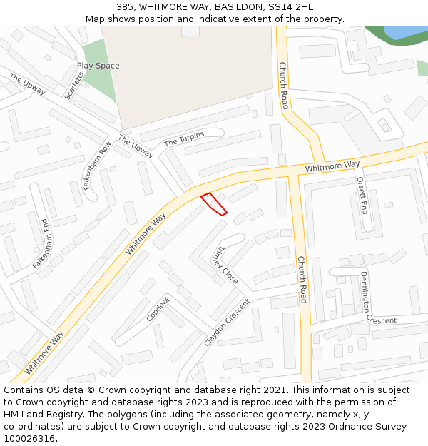 385, WHITMORE WAY, BASILDON, SS14 2HL: Location map and indicative extent of plot