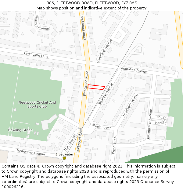 386, FLEETWOOD ROAD, FLEETWOOD, FY7 8AS: Location map and indicative extent of plot