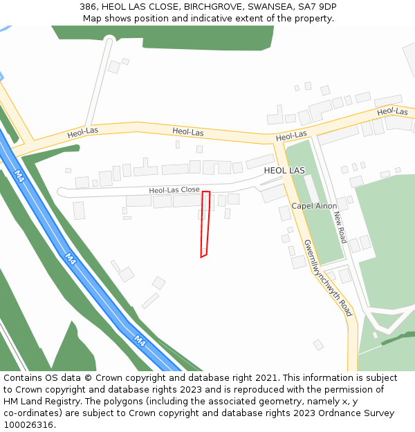 386, HEOL LAS CLOSE, BIRCHGROVE, SWANSEA, SA7 9DP: Location map and indicative extent of plot