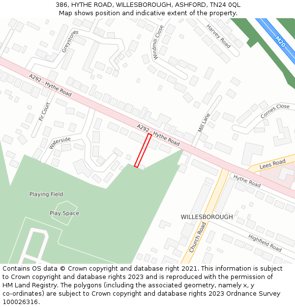 386, HYTHE ROAD, WILLESBOROUGH, ASHFORD, TN24 0QL: Location map and indicative extent of plot