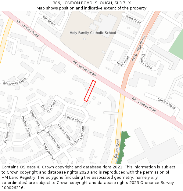 386, LONDON ROAD, SLOUGH, SL3 7HX: Location map and indicative extent of plot