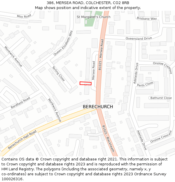 386, MERSEA ROAD, COLCHESTER, CO2 8RB: Location map and indicative extent of plot