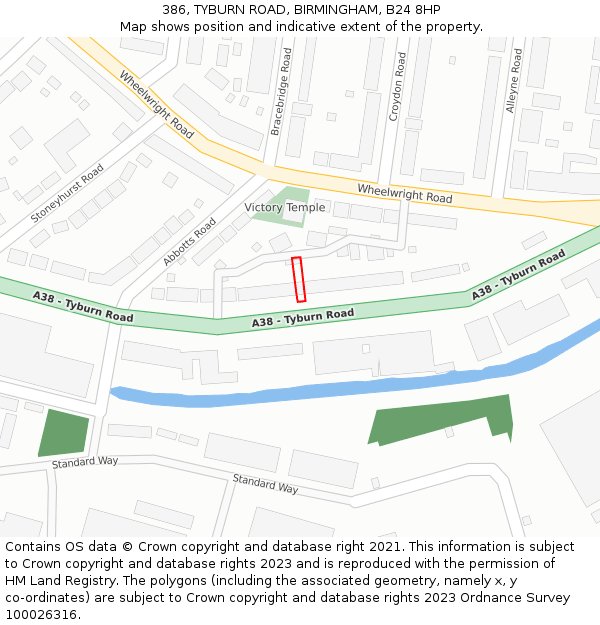 386, TYBURN ROAD, BIRMINGHAM, B24 8HP: Location map and indicative extent of plot