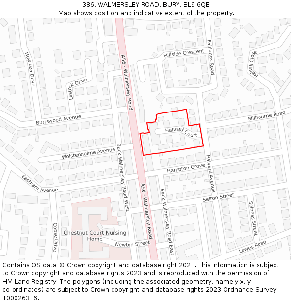 386, WALMERSLEY ROAD, BURY, BL9 6QE: Location map and indicative extent of plot
