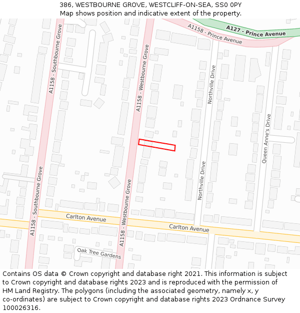 386, WESTBOURNE GROVE, WESTCLIFF-ON-SEA, SS0 0PY: Location map and indicative extent of plot