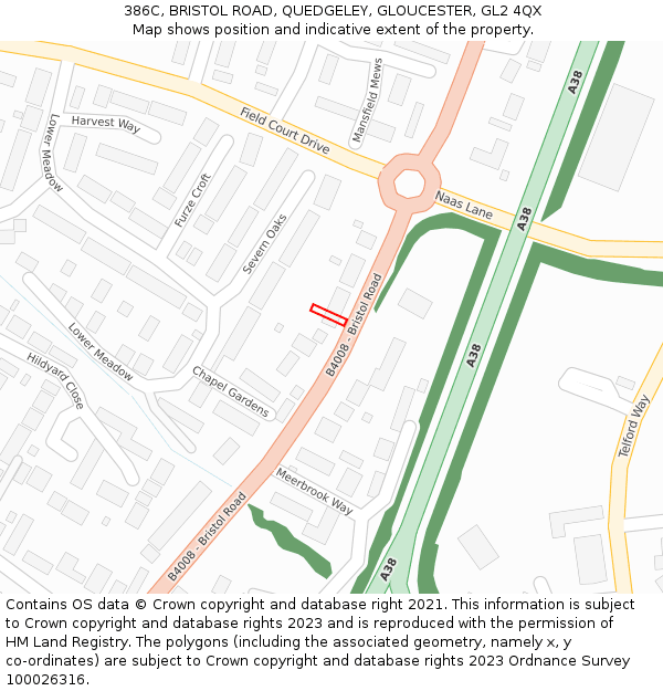 386C, BRISTOL ROAD, QUEDGELEY, GLOUCESTER, GL2 4QX: Location map and indicative extent of plot