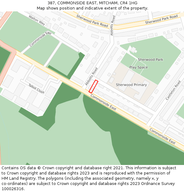 387, COMMONSIDE EAST, MITCHAM, CR4 1HG: Location map and indicative extent of plot