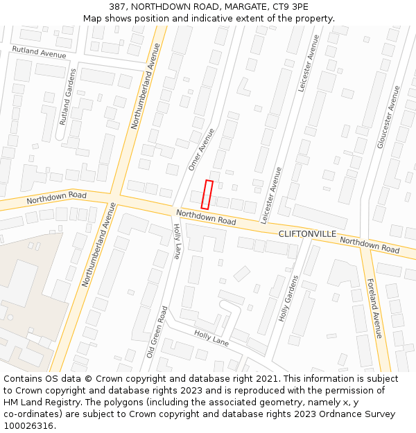 387, NORTHDOWN ROAD, MARGATE, CT9 3PE: Location map and indicative extent of plot