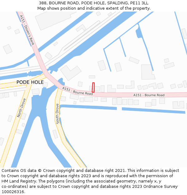 388, BOURNE ROAD, PODE HOLE, SPALDING, PE11 3LL: Location map and indicative extent of plot