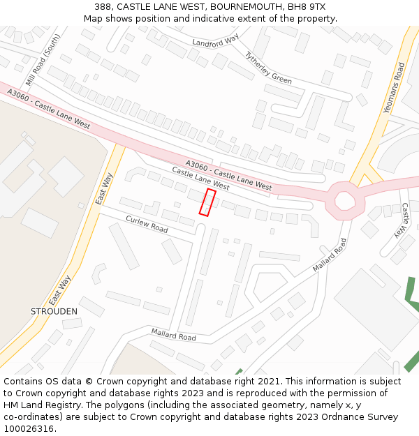 388, CASTLE LANE WEST, BOURNEMOUTH, BH8 9TX: Location map and indicative extent of plot