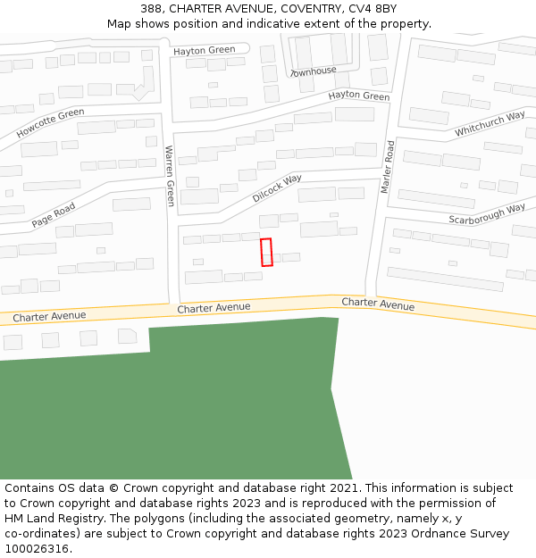 388, CHARTER AVENUE, COVENTRY, CV4 8BY: Location map and indicative extent of plot