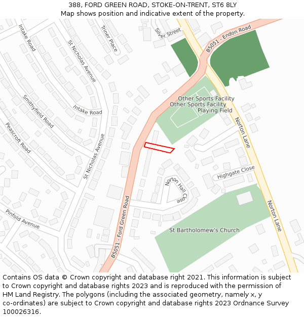 388, FORD GREEN ROAD, STOKE-ON-TRENT, ST6 8LY: Location map and indicative extent of plot