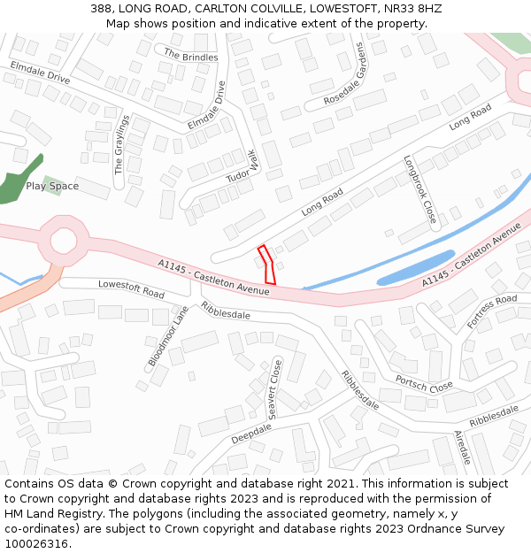 388, LONG ROAD, CARLTON COLVILLE, LOWESTOFT, NR33 8HZ: Location map and indicative extent of plot