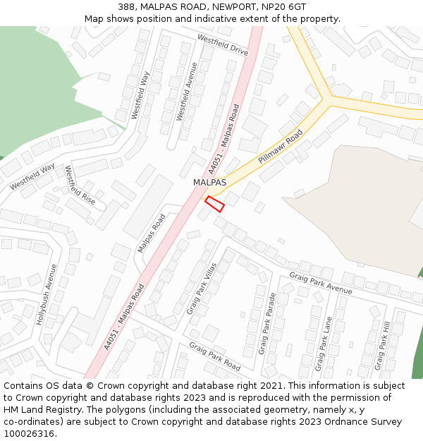 388, MALPAS ROAD, NEWPORT, NP20 6GT: Location map and indicative extent of plot