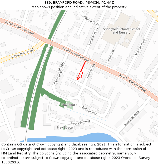 389, BRAMFORD ROAD, IPSWICH, IP1 4AZ: Location map and indicative extent of plot